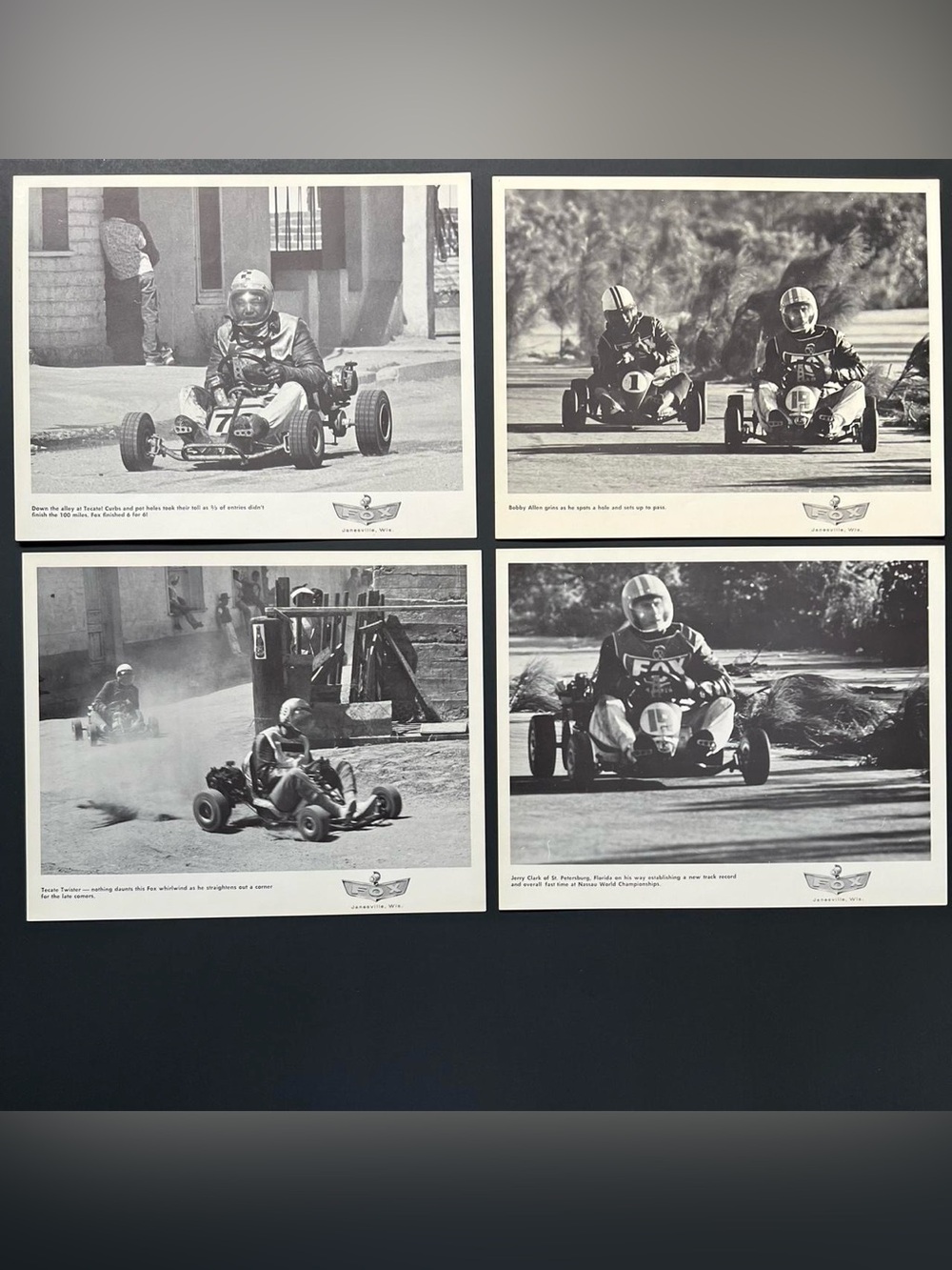 Rare, Authentic Vintage 60’s Fox Karts Go-Kart Racing 8x10 Black & White Prints
